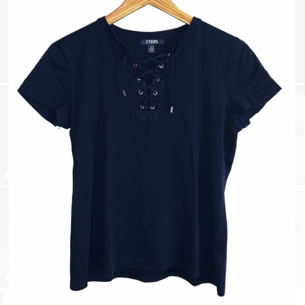 Chaps Navy Lace Up Top